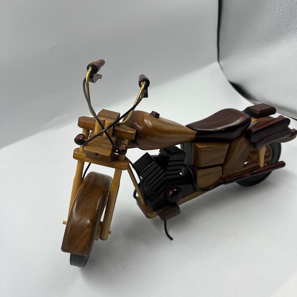 Vintage Handmade Exotic Hard Wood Decorative Motorcycle Bike Harley 14" - Picture 11 of 15